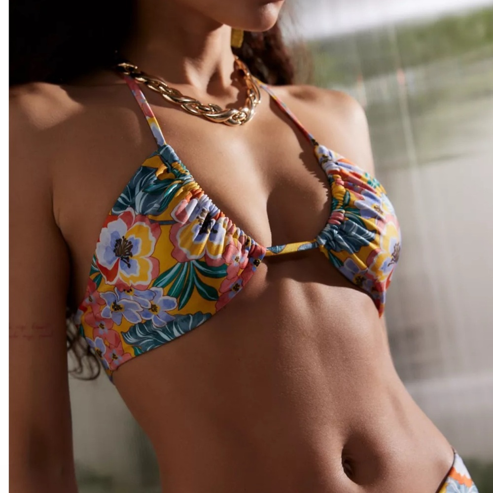MINKPINK Yellow and Pink Bikini Top Halter Style
